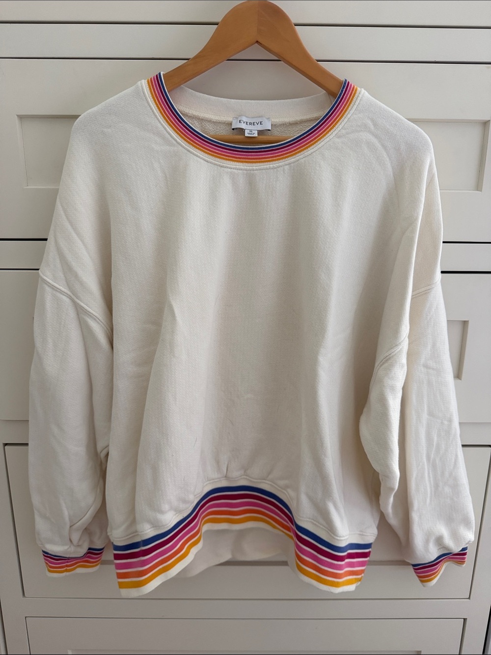 Evereve Ivory Sweatshirt with Rainbow Stripe Trim